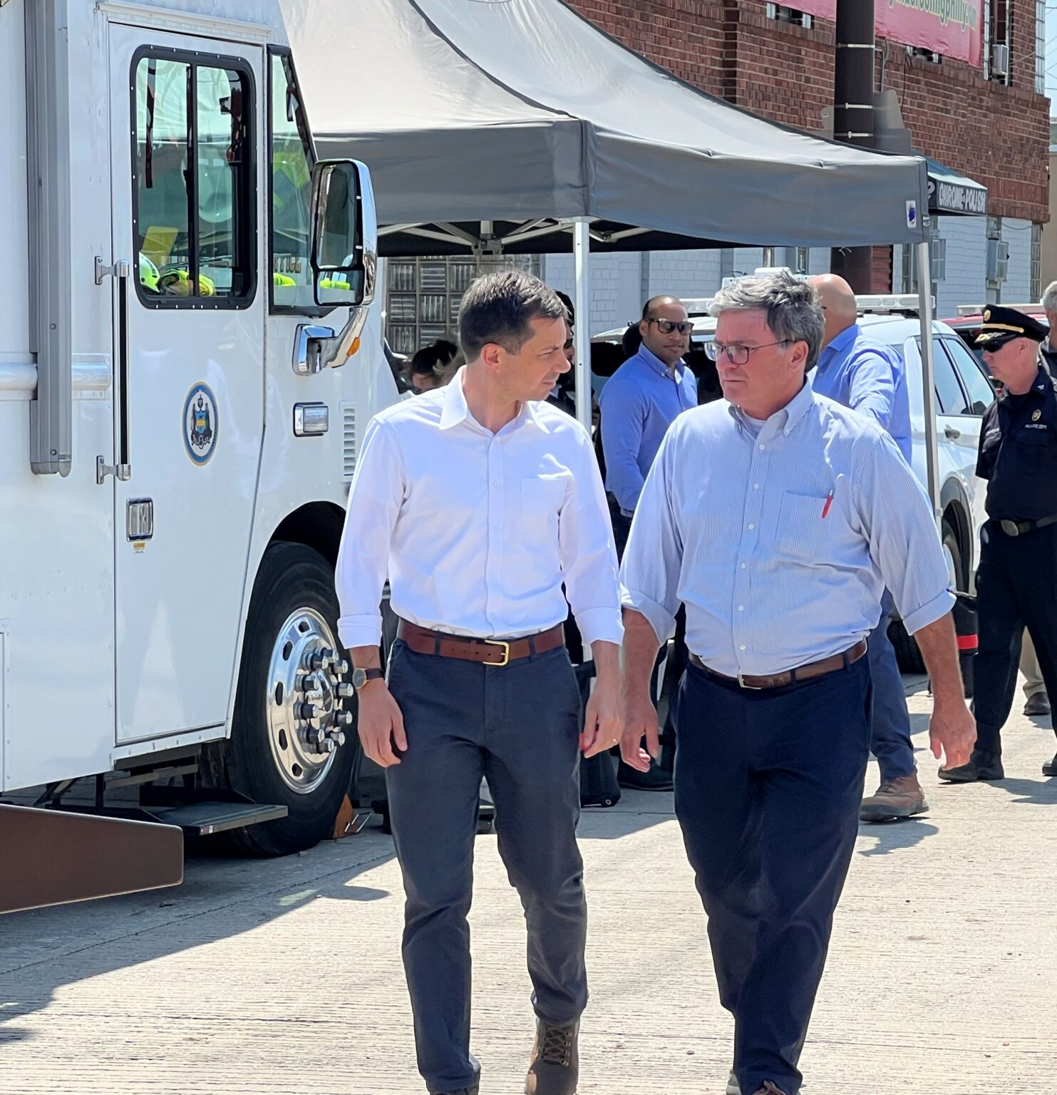 PA Officials Plan To Announce Timeline To Re Open I 95 Today DV Journal   U.S. Transportation Secretary Pete Buttigieg Talks To Pennsylvania Secretary Of Transportation Mike Carroll 1483x1536 